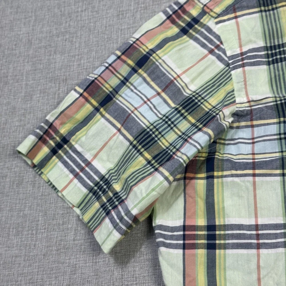 Ralph Lauren Classic Fit Button-Down Shirt Men L Green Plaid Cotton Short Sleeve
